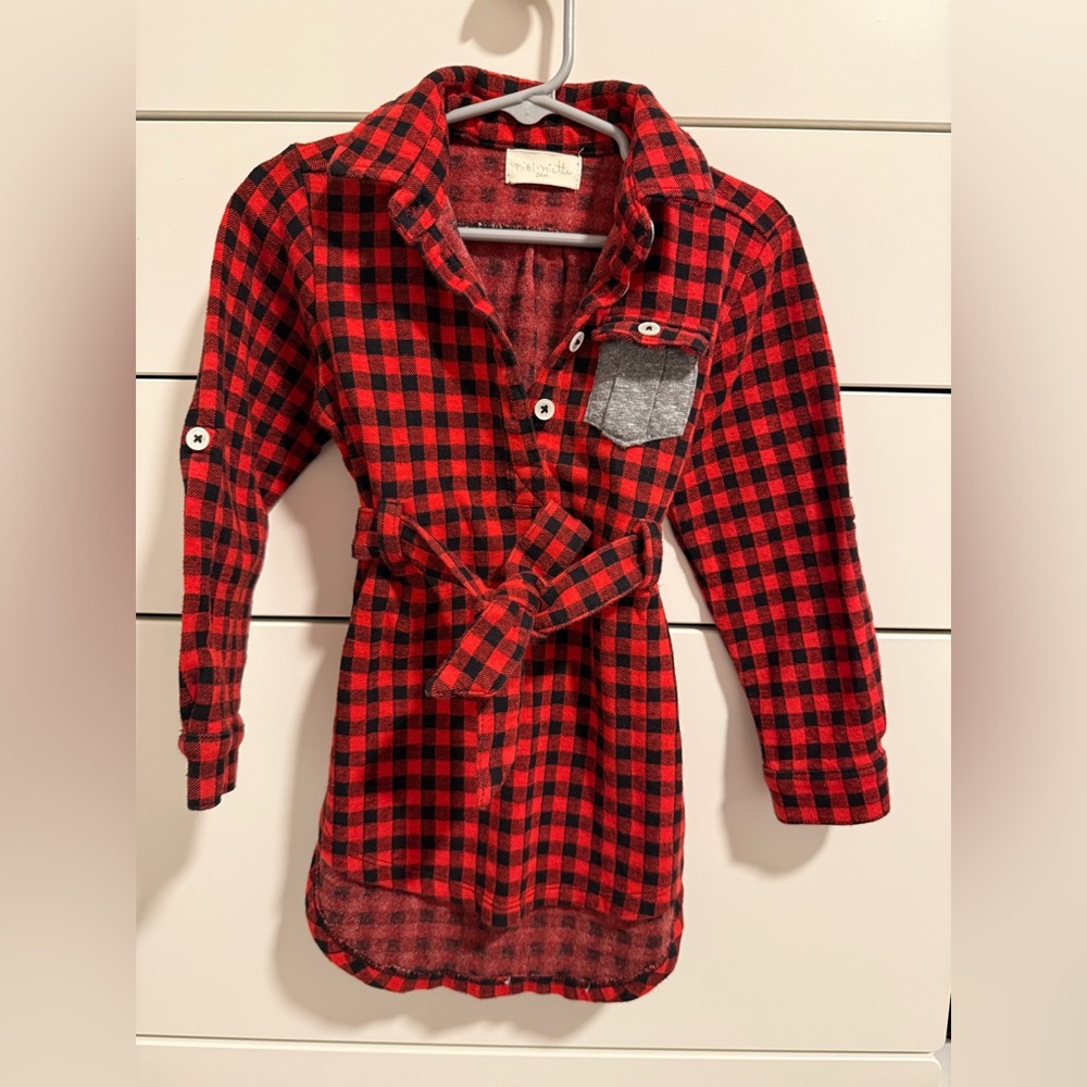 Miki Miette Buffalo Plaid Shirt Dress, size 18-24M